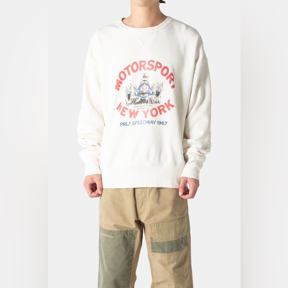 new Polo Ralph Lauren Vintage Fit Fleece Graphic Sweatshirt in Nevis motorsport